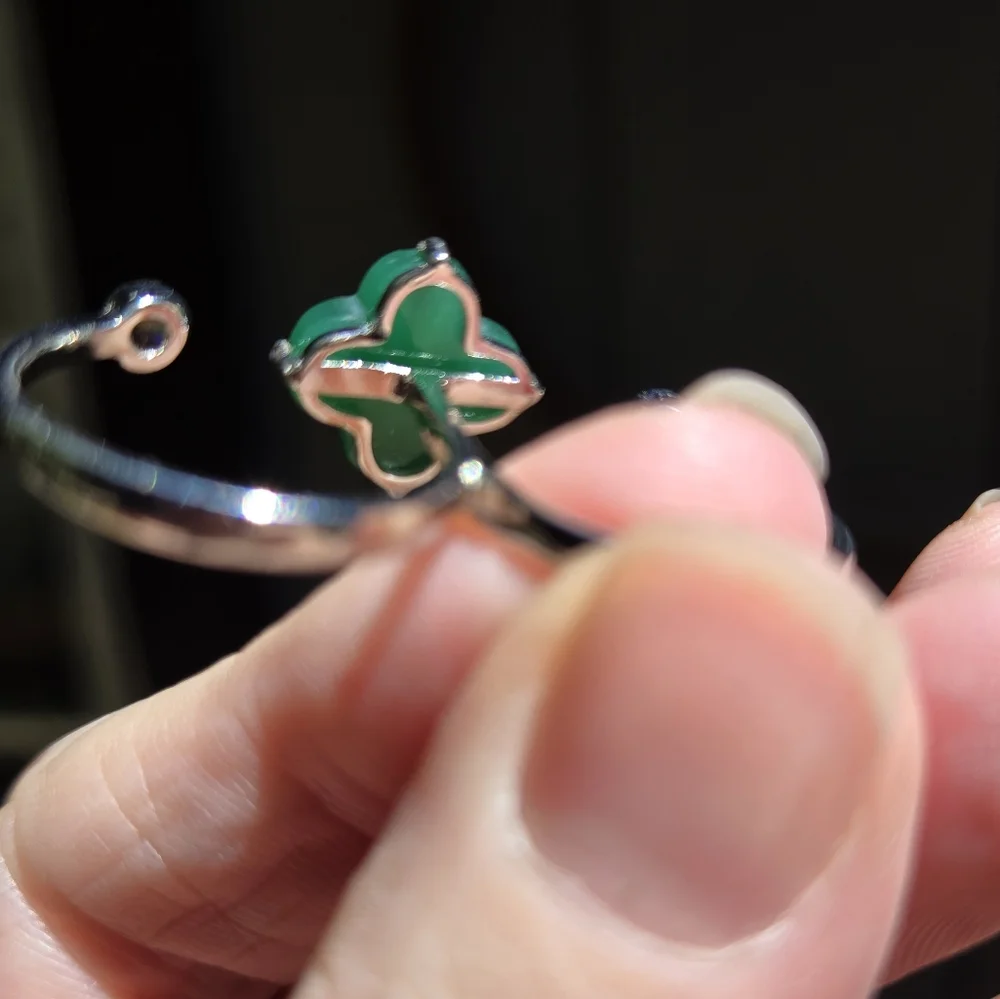 8k clover cut Emerald & Topaz dual finger ring adjustable size8 - Picture 12 of 13
